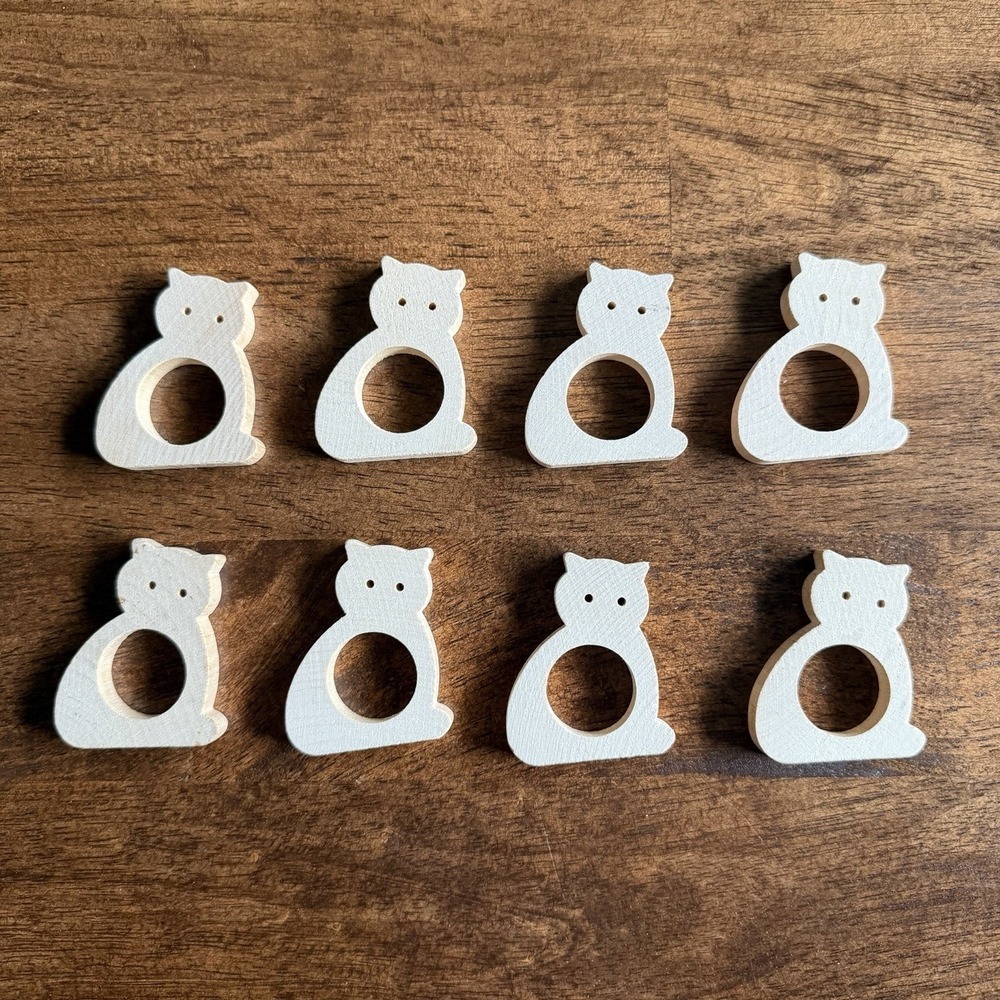 Aarikka Finland Wooden Cat Kitty Napkin Holders Grandma Core  2" Set Of 8